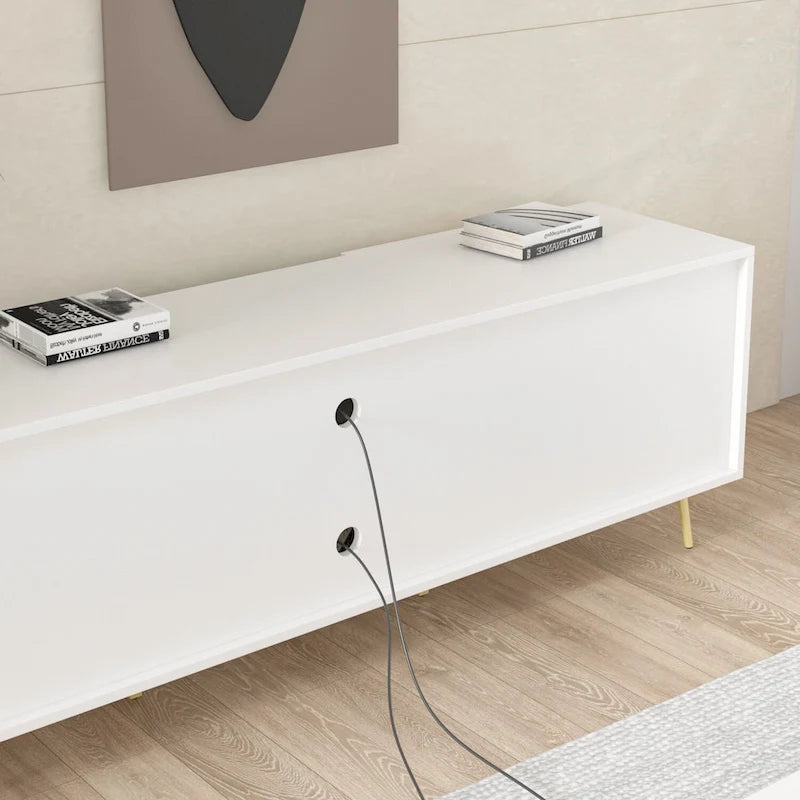 Timechee TV Stand for TVs up to 73(Brown/White)