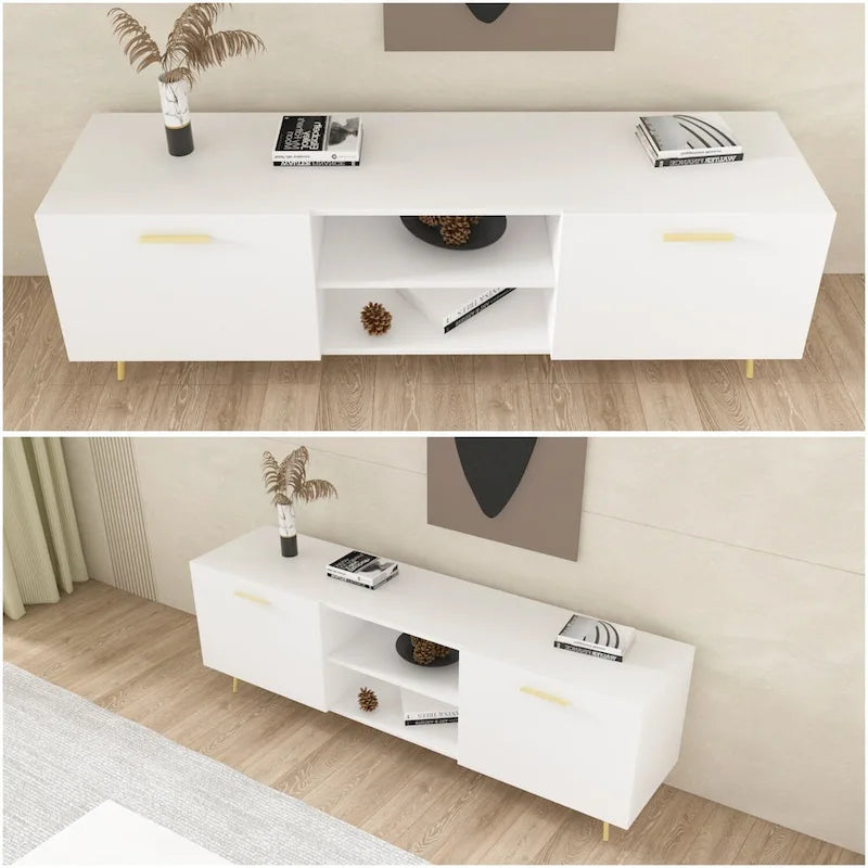 Timechee TV Stand for TVs up to 73(Brown/White)