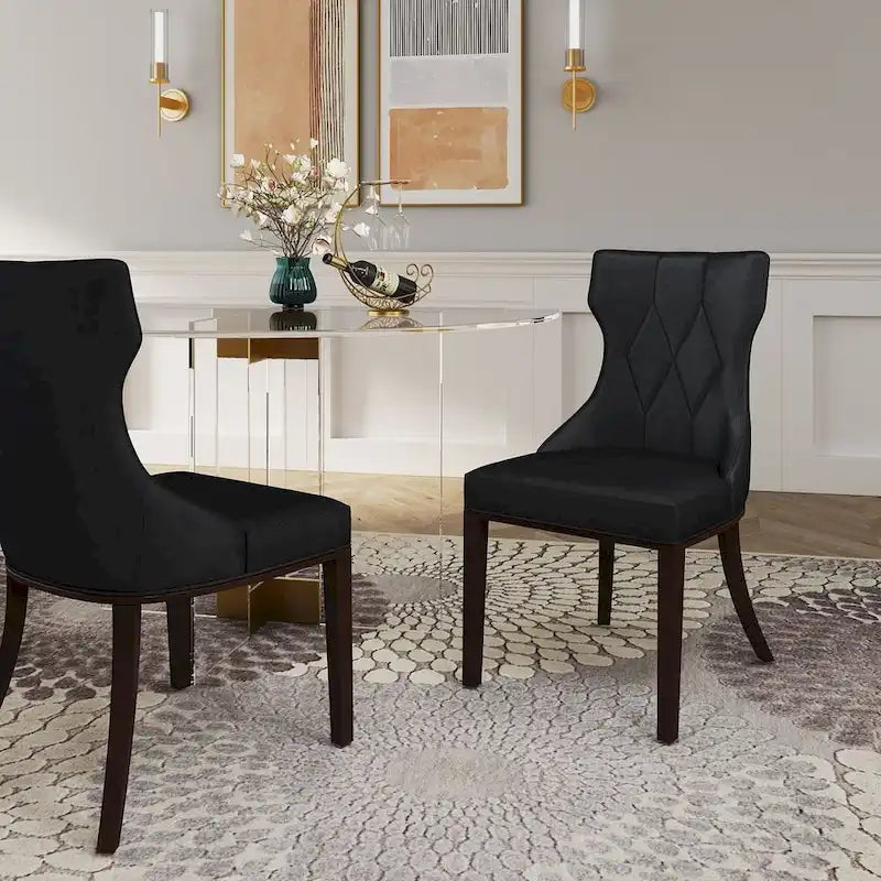 Reine Black and Walnut Velvet Dining Chair (Set of Two)