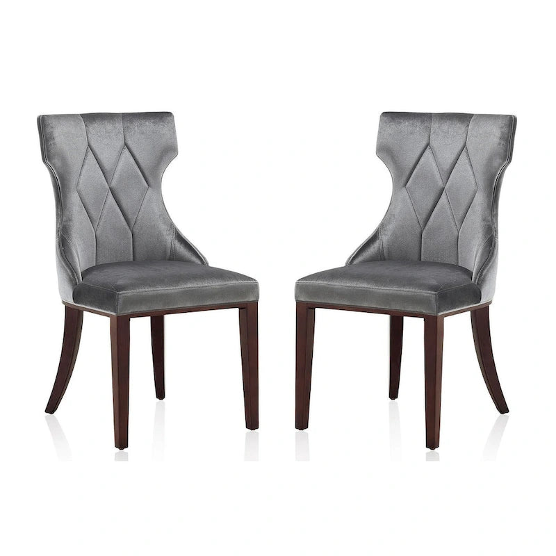 Reine Black and Walnut Velvet Dining Chair (Set of Two)
