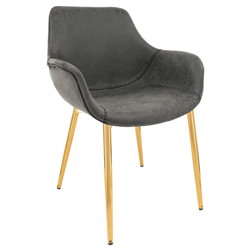 LeisureMod Dining Arm Chair w/ Gold Metal Legs Set of 2 - Light Brown - 24.5Dx25.2Wx33H