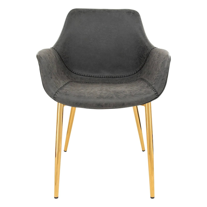 LeisureMod Dining Arm Chair w/ Gold Metal Legs Set of 2 - Light Brown - 24.5Dx25.2Wx33H