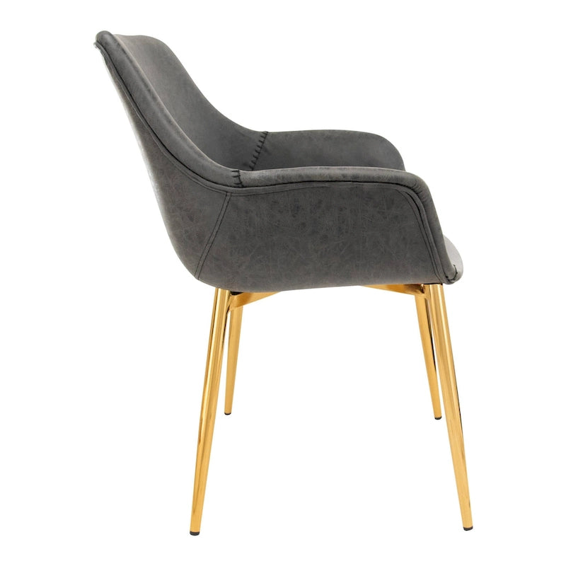LeisureMod Dining Arm Chair w/ Gold Metal Legs Set of 2 - Light Brown - 24.5Dx25.2Wx33H