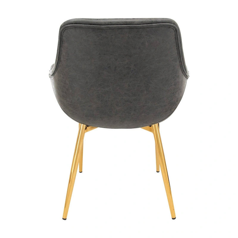 LeisureMod Dining Arm Chair w/ Gold Metal Legs Set of 2 - Light Brown - 24.5Dx25.2Wx33H