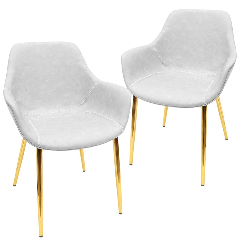 LeisureMod Dining Arm Chair w/ Gold Metal Legs Set of 2 - Light Brown - 24.5Dx25.2Wx33H