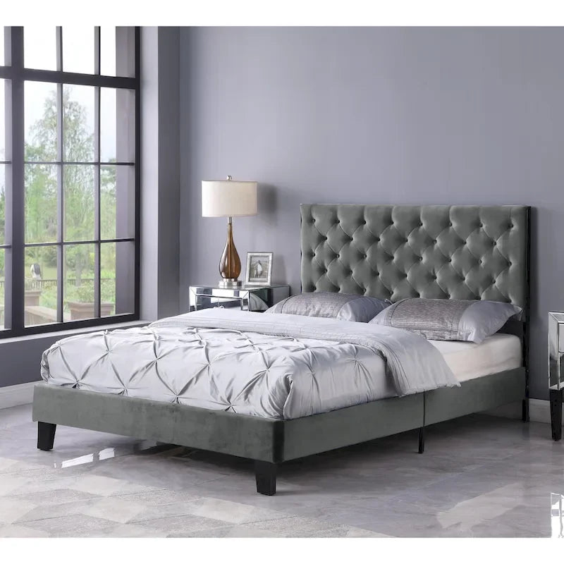 Mid-Century Tufted Platform Bed