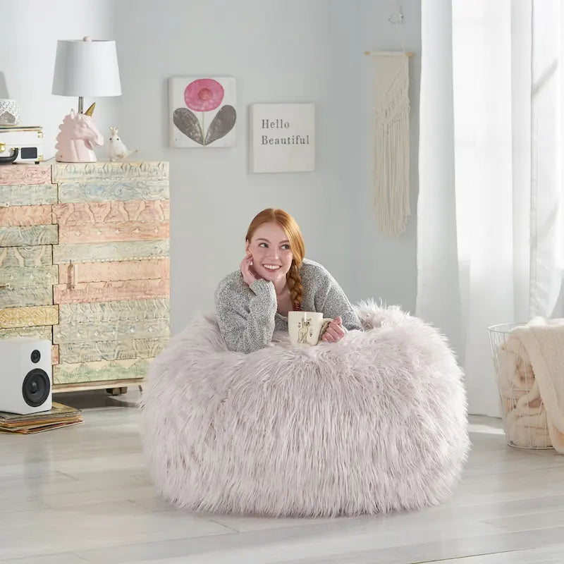 Mosier Modern Glam Faux Fur Bean Bag by Christopher Knight Home