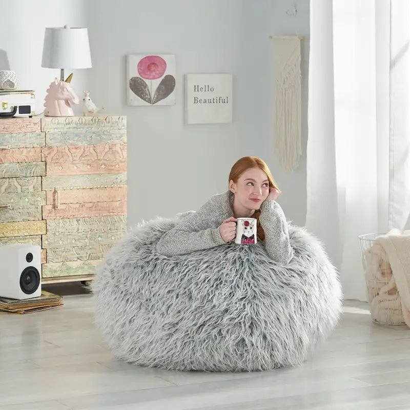 Mosier Modern Glam Faux Fur Bean Bag by Christopher Knight Home
