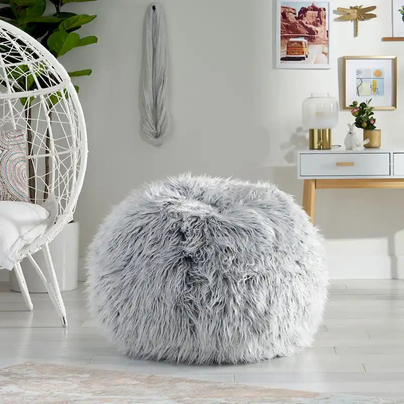 Mosier Modern Glam Faux Fur Bean Bag by Christopher Knight Home