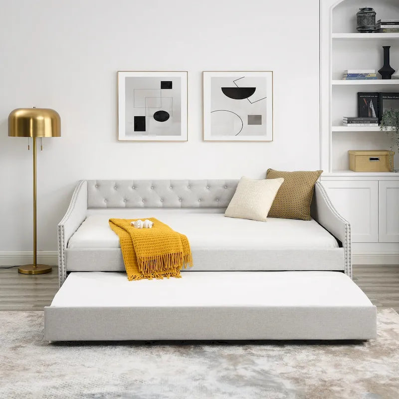Upholstered Tufted Sofa Bed with Trundle