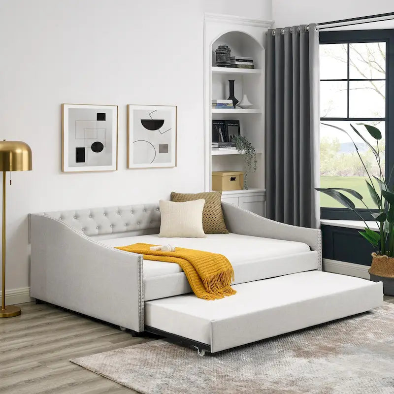 Upholstered Tufted Sofa Bed with Trundle