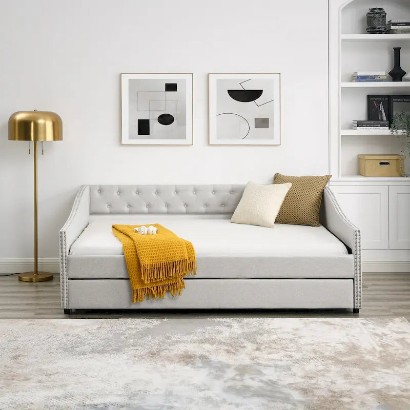 Upholstered Tufted Sofa Bed with Trundle