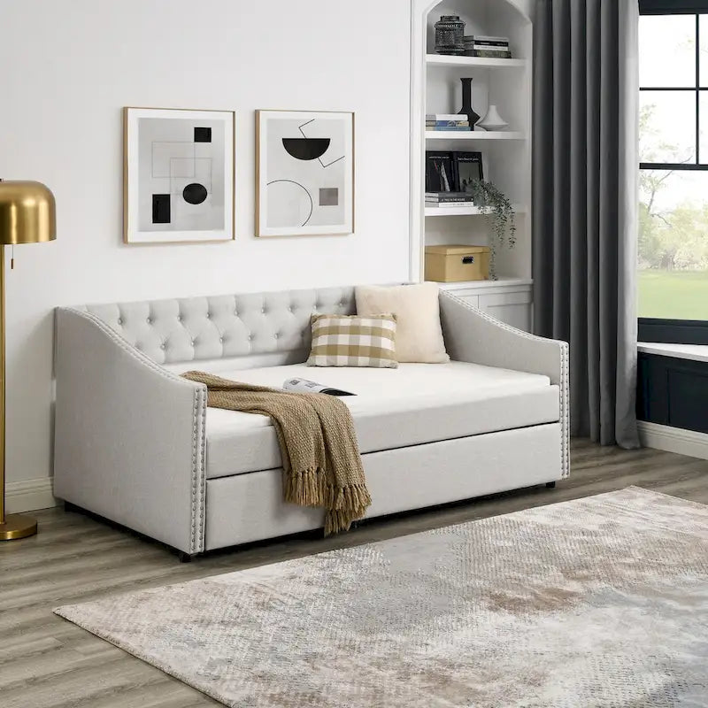 Upholstered Tufted Sofa Bed with Trundle