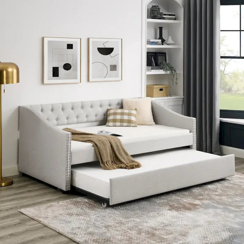 Upholstered Tufted Sofa Bed with Trundle