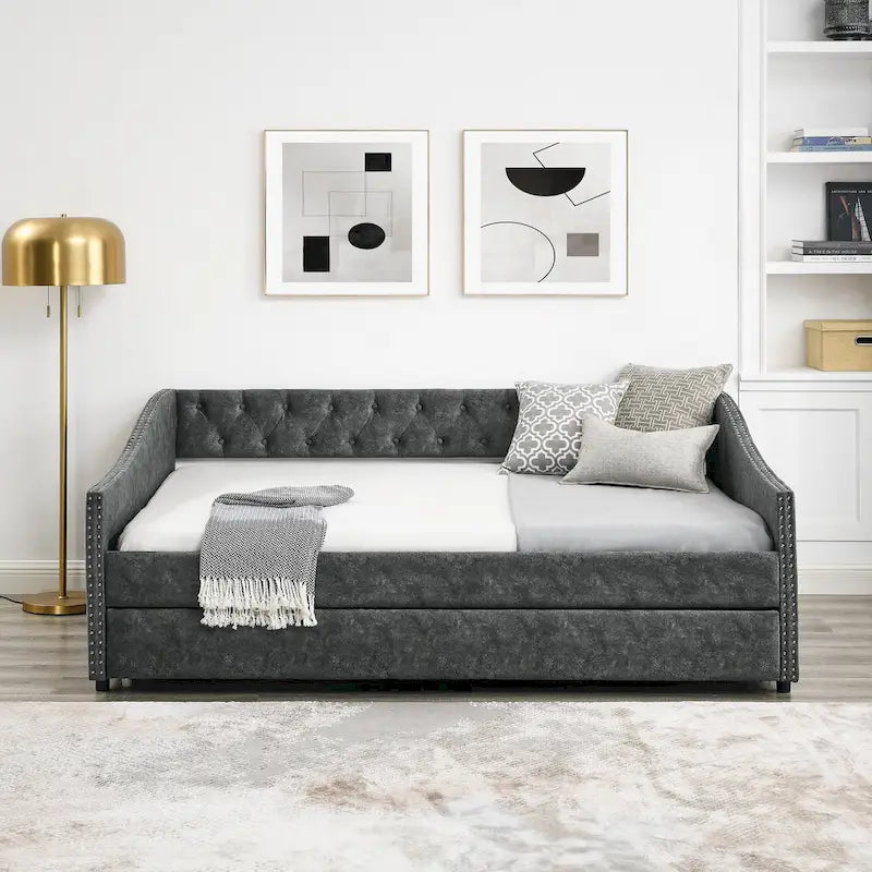 Upholstered Tufted Sofa Bed with Trundle