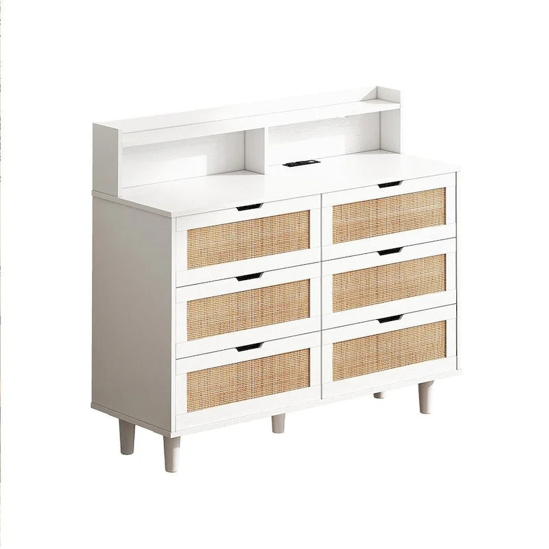 43-inch Wide 6-Drawer Dresser Cabinet with LED and Power Outlet
