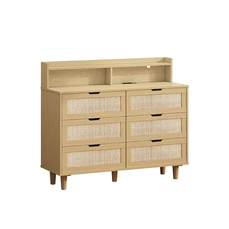 43-inch Wide 6-Drawer Dresser Cabinet with LED and Power Outlet