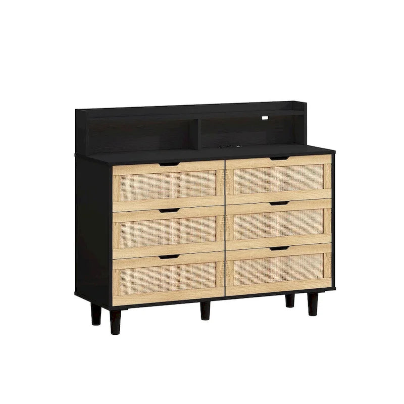 43-inch Wide 6-Drawer Dresser Cabinet with LED and Power Outlet