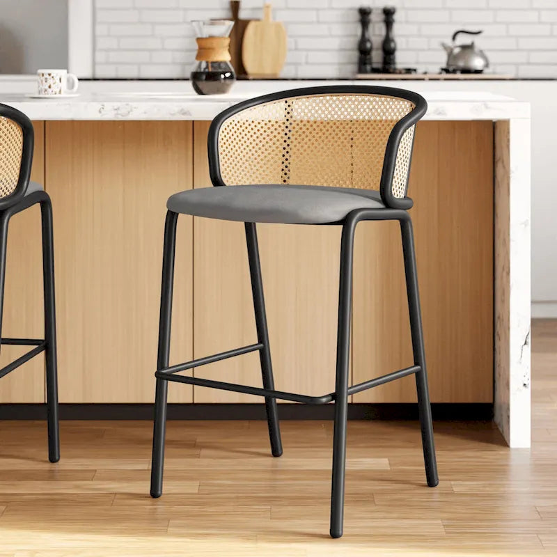 LeisureMod Ervilla Bar Stool with Black Powder Coated Steel Frame Set of 2 - 37