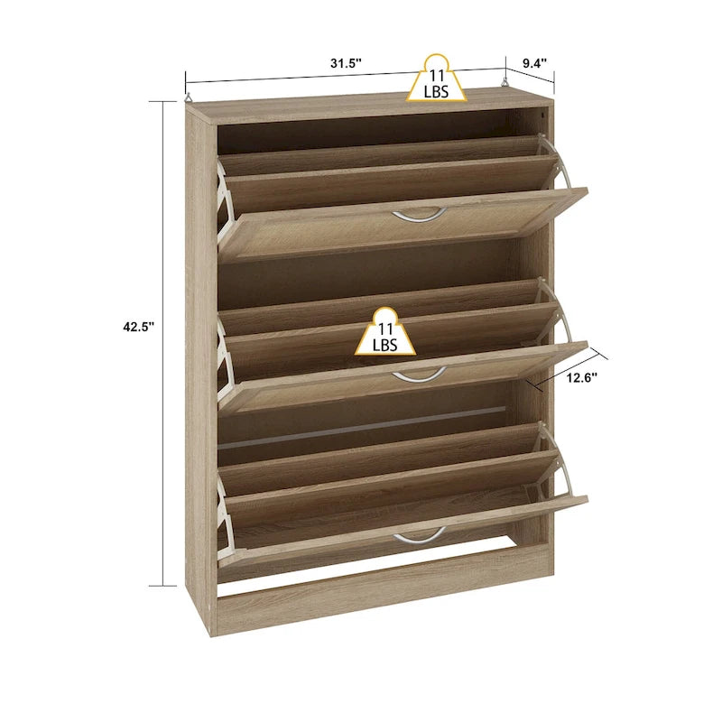 Shoe Cabinet, Shoe Rack Storage Organizer with 3 Flip Drawers Rattan