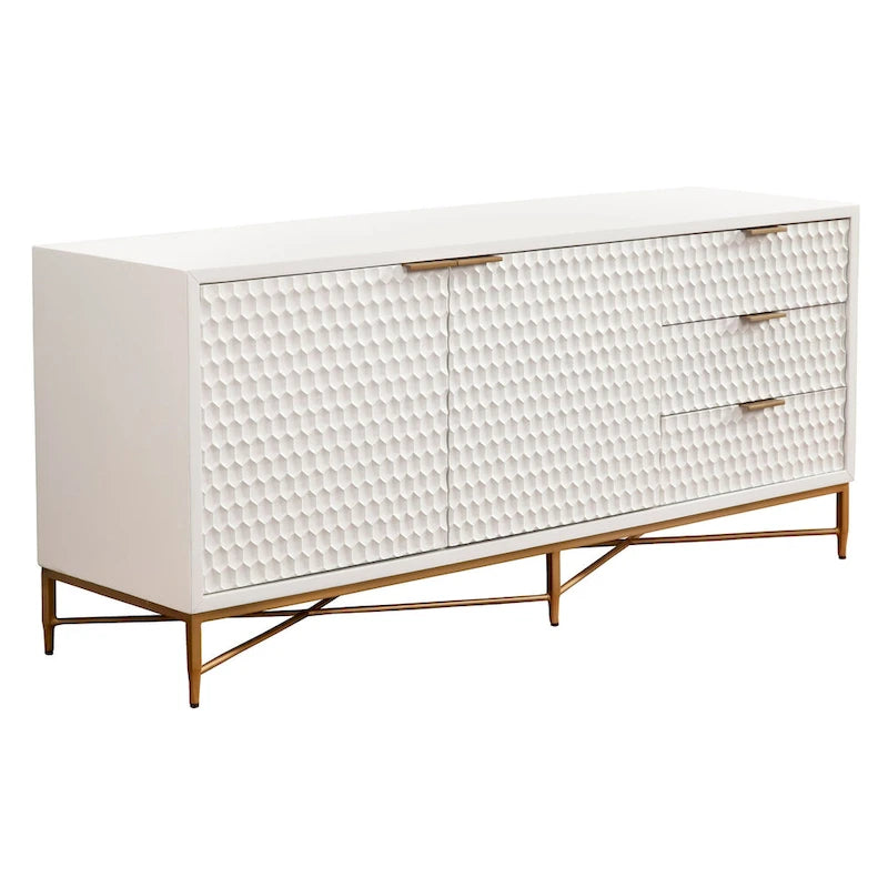Origins by Alpine White Pearl Wood 64 Wide TV Console in White