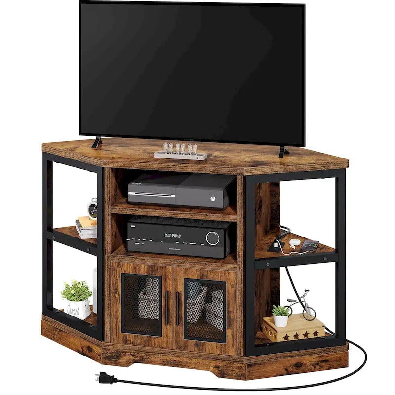 Moasis 47-inch Mesh Door Wood Corner TV Stand and Media Console