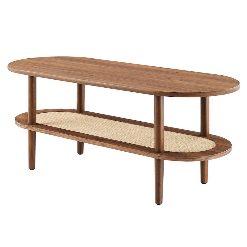 Colusa Modern Walnut Wooden Coffee Table with Shelf