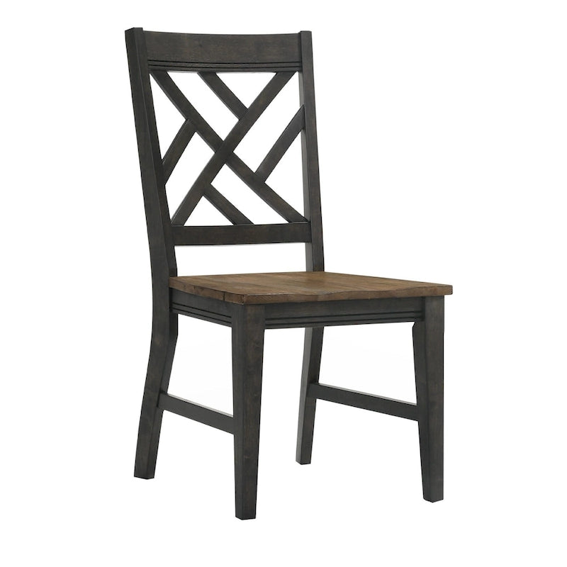 Harper Dining Chair with Lattice Back and 4 Legs, Brushed Brown & Pecan, Set of 2