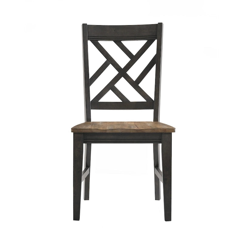 Harper Dining Chair with Lattice Back and 4 Legs, Brushed Brown & Pecan, Set of 2