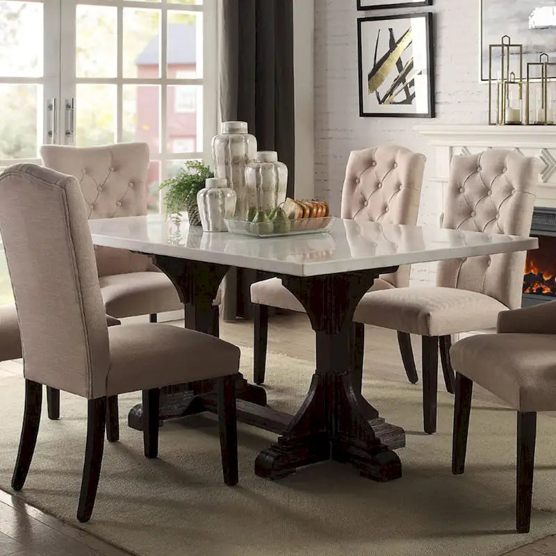 Rectangular Marble Dining Table in White and Weathered Espresso