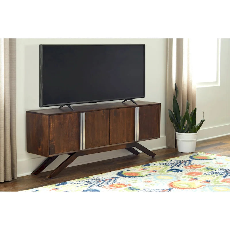Modena Mid-Century Modern 59 Wide Solid Wood Walnut TV Stand