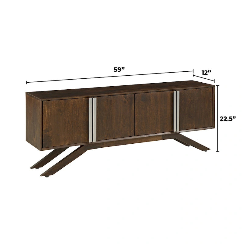 Modena Mid-Century Modern 59 Wide Solid Wood Walnut TV Stand
