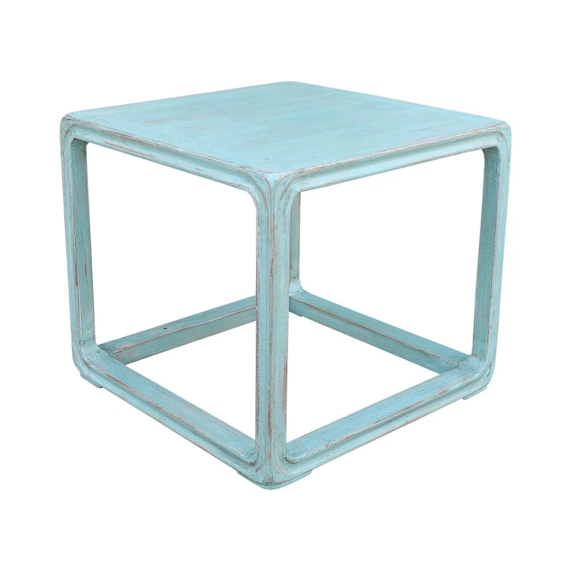 Artissance Reclaimed Wood Peking Square Side Table, 22 Inch Square, Vintage Blue Finish (Size & Finish Vary)