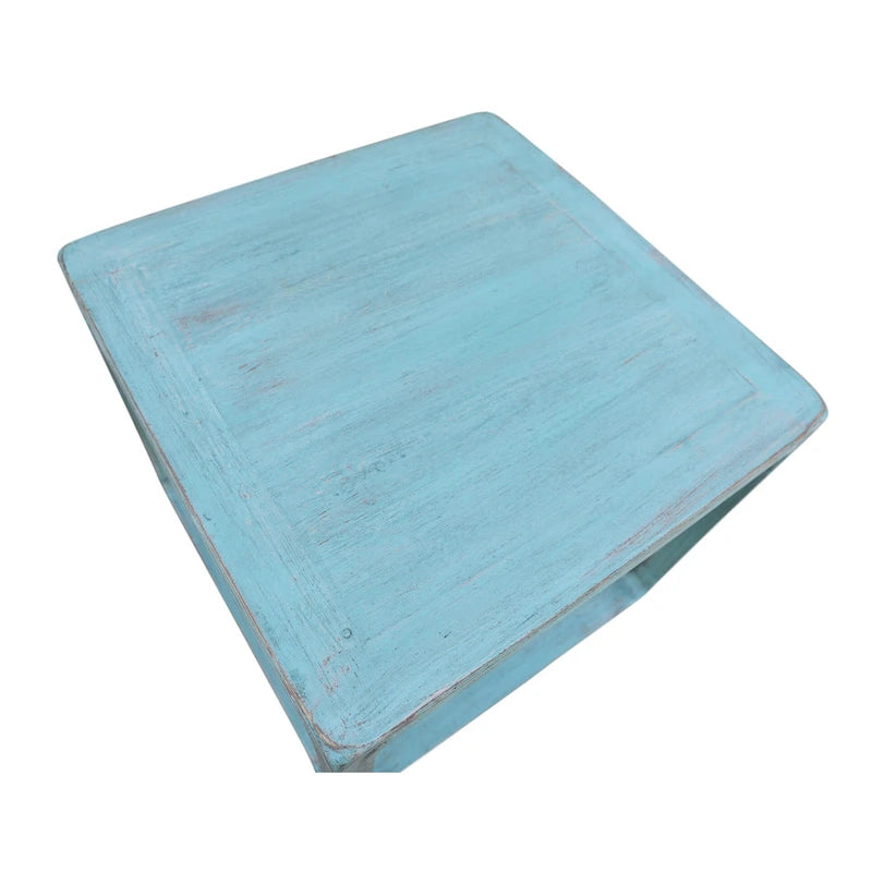 Artissance Reclaimed Wood Peking Square Side Table, 22 Inch Square, Vintage Blue Finish (Size & Finish Vary)