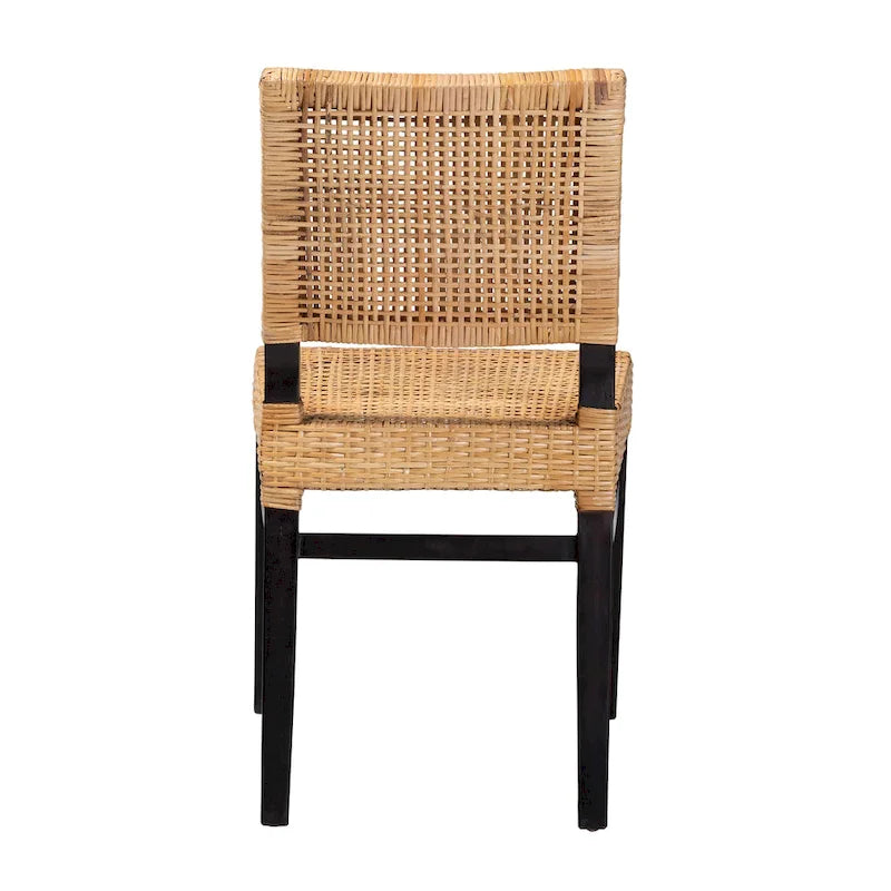Lesia Modern Bohemian Natural Brown Rattan and Espresso Brown Mahogany Wood Dining Chair
