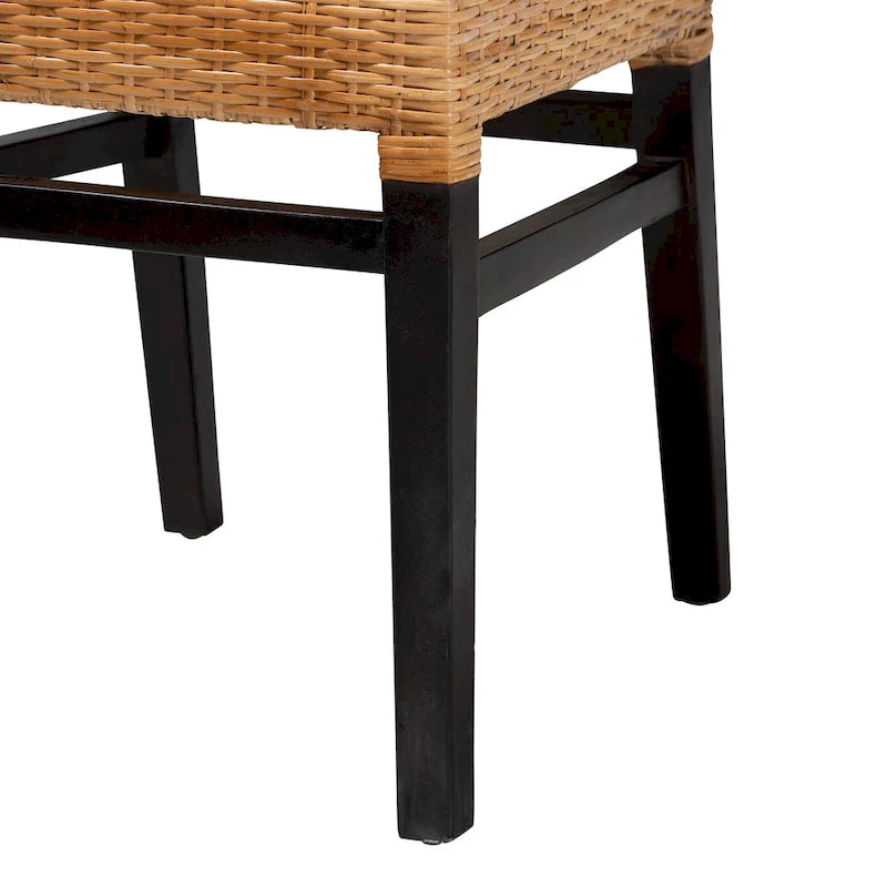 Lesia Modern Bohemian Natural Brown Rattan and Espresso Brown Mahogany Wood Dining Chair