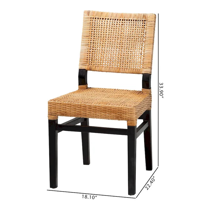 Lesia Modern Bohemian Natural Brown Rattan and Espresso Brown Mahogany Wood Dining Chair