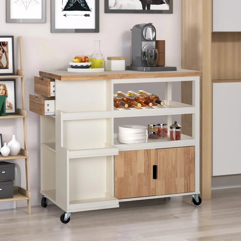 Portable Kitchen Cart Wood Top Kitchen Trolley with Drawers