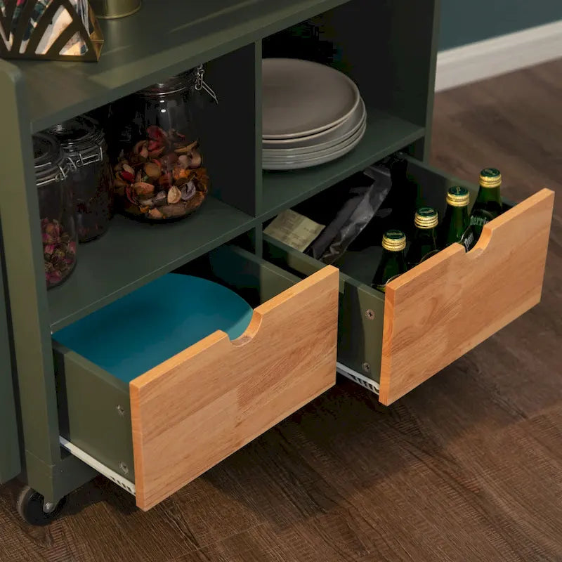Portable Kitchen Cart Wood Top Kitchen Trolley with Drawers
