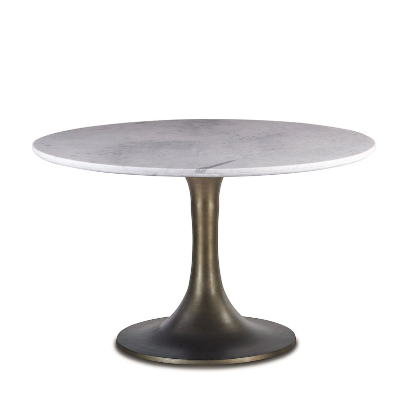 Palm Desert Natural Brown Marble Dining Table with Bronze Tulip Base