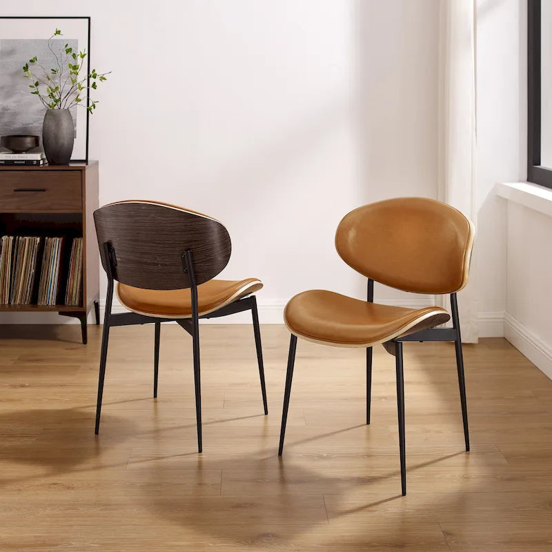Mid-Century Faux Leather Upholstered Wood Accent Desk Chair