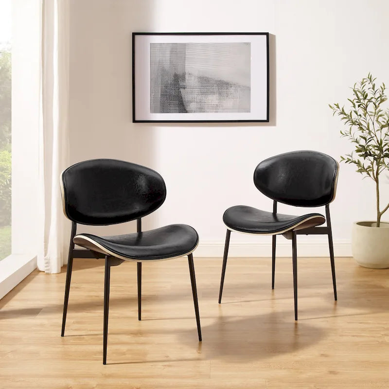 Mid-Century Faux Leather Upholstered Wood Accent Desk Chair
