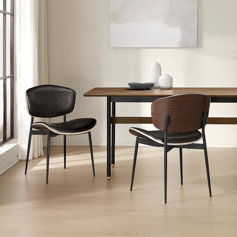 Mid-Century Faux Leather Upholstered Wood Accent Desk Chair