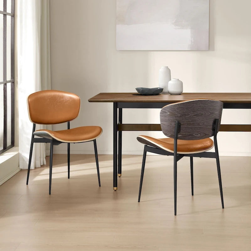 Mid-Century Faux Leather Upholstered Wood Accent Desk Chair