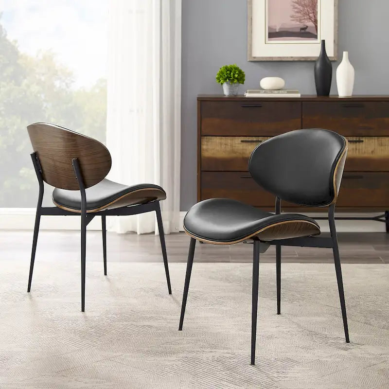 Mid-Century Faux Leather Upholstered Wood Accent Desk Chair