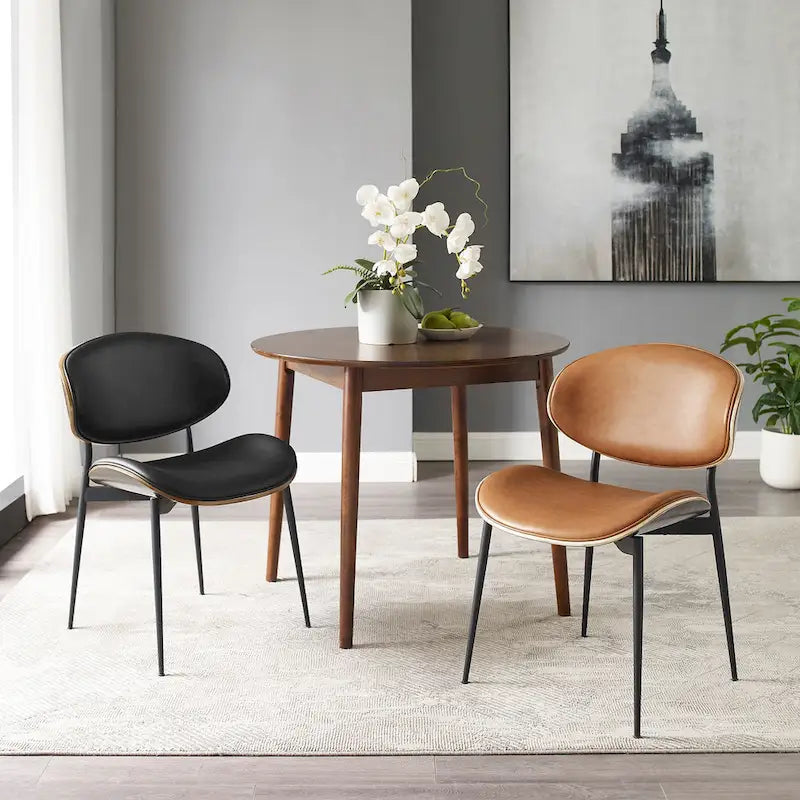Mid-Century Faux Leather Upholstered Wood Accent Desk Chair