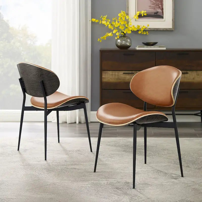 Mid-Century Faux Leather Upholstered Wood Accent Desk Chair