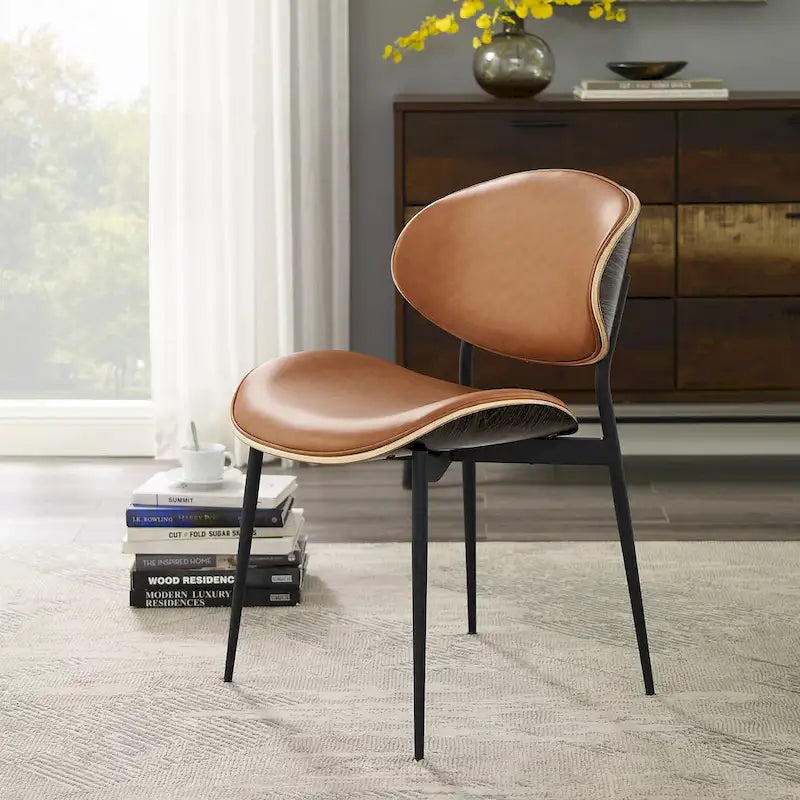 Mid-Century Faux Leather Upholstered Wood Accent Desk Chair