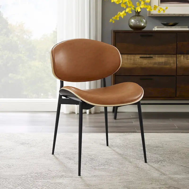 Mid-Century Faux Leather Upholstered Wood Accent Desk Chair