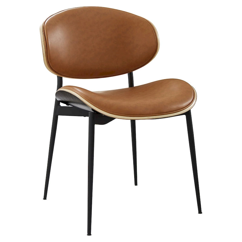 Mid-Century Faux Leather Upholstered Wood Accent Desk Chair